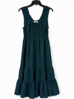 GAUDIE Dark Green Smocked Tiered Maxi Dress Ruffle Sleeveless Large